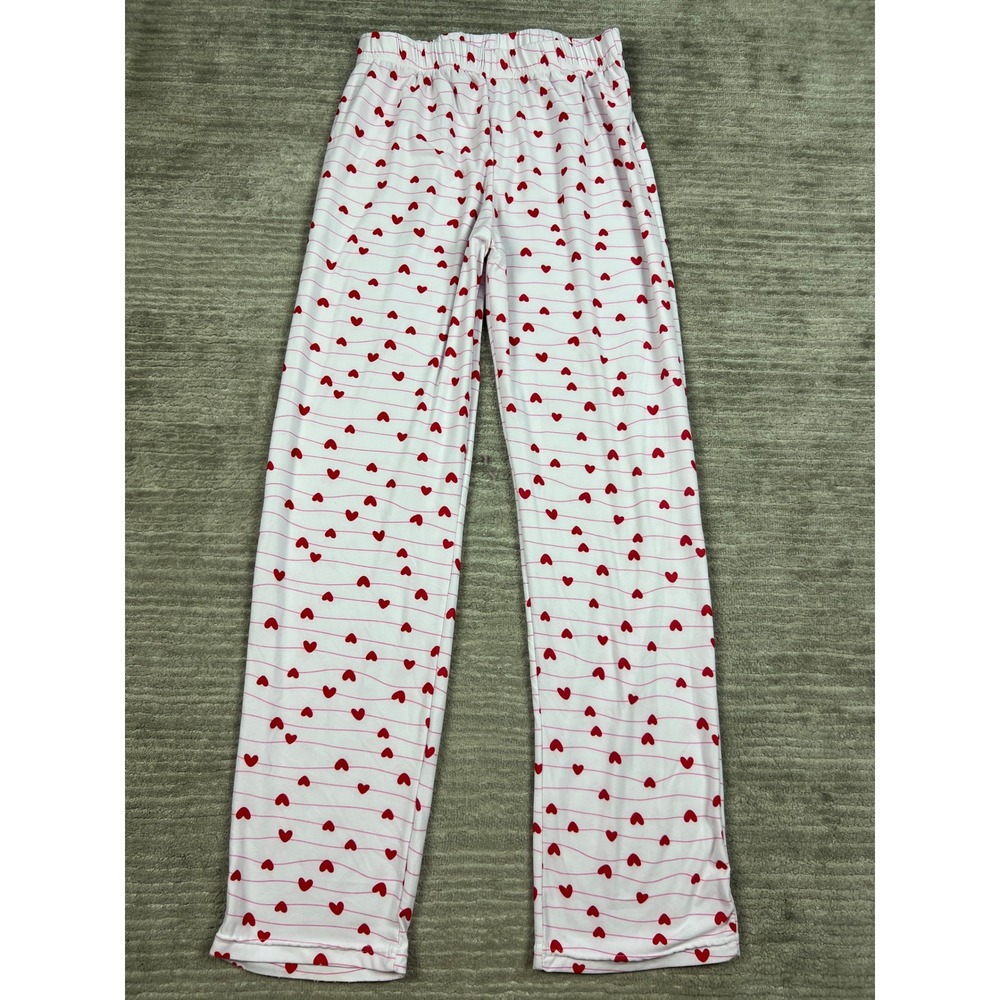 Just Be Pajama Pants Womens S White Red Heart Print Pinstripe Lounge Sleepwear